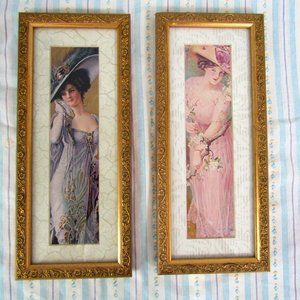 Vintage Custom Ladies Picture Set of 2 EC